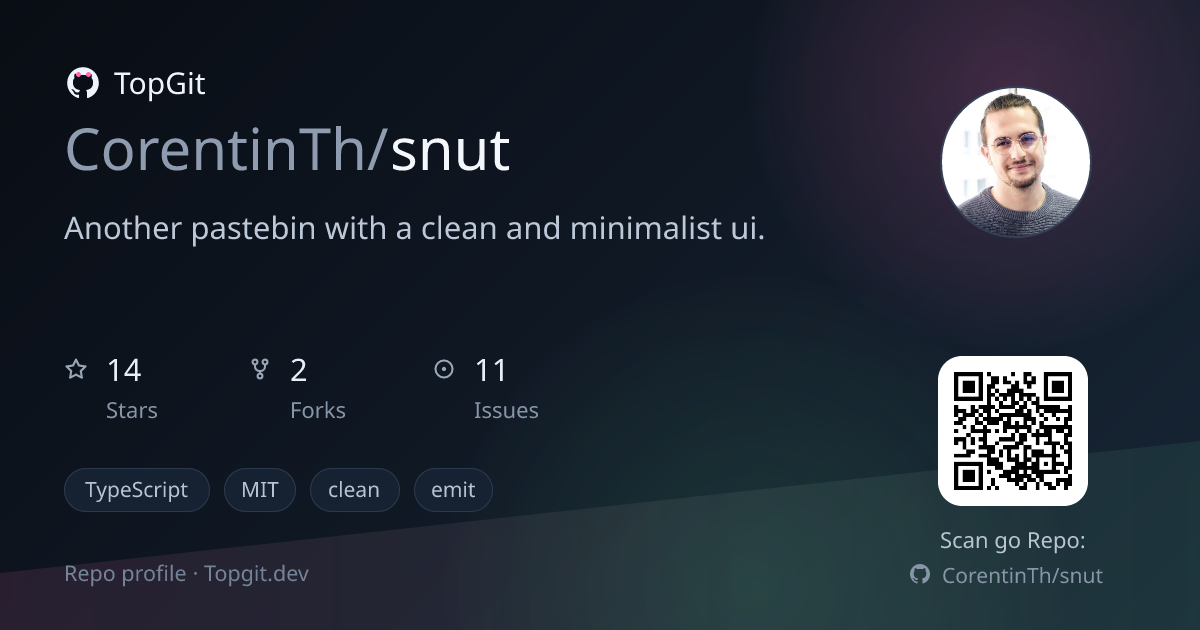 TopGit repo profile image for CorentinTh/snut