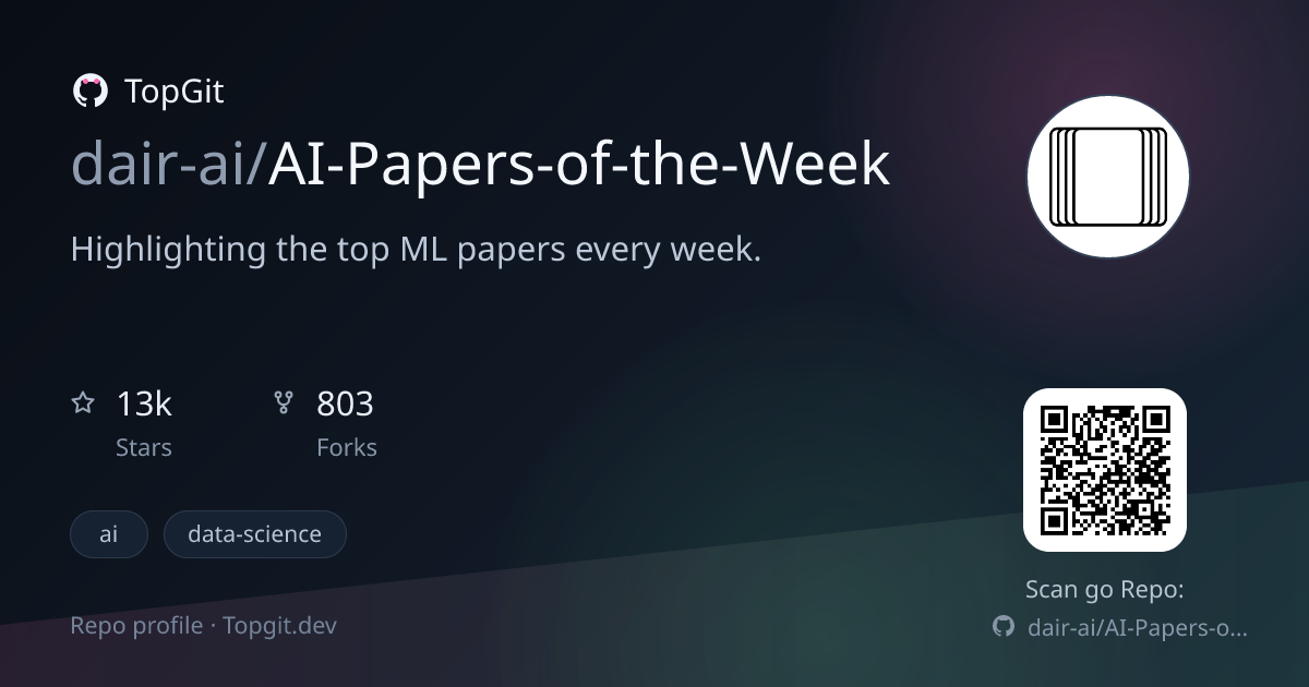 TopGit repo profile image for dair-ai/AI-Papers-of-the-Week