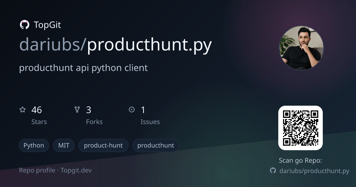 TopGit repo profile image for dariubs/producthunt.py