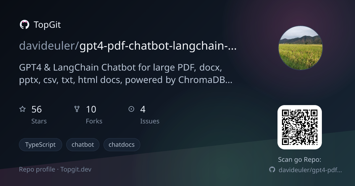 TopGit repo profile image for davideuler/gpt4-pdf-chatbot-langchain-chromadb