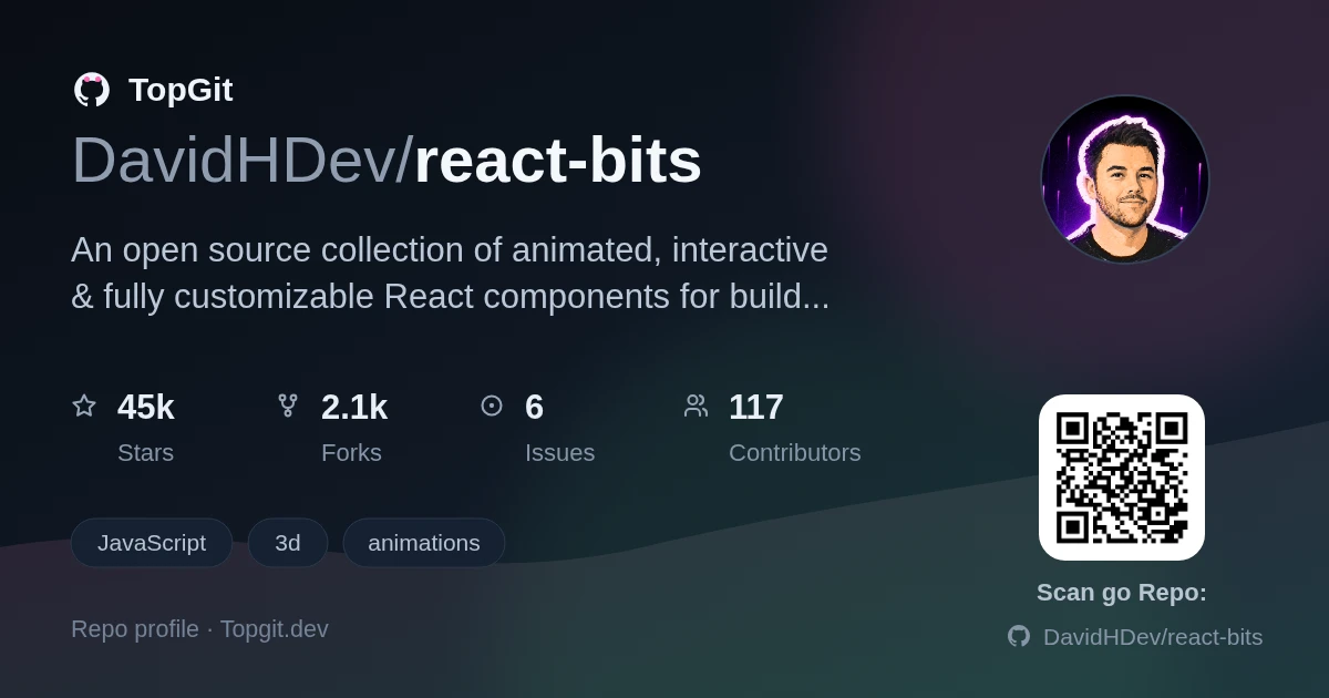 TopGit repo profile image for DavidHDev/react-bits