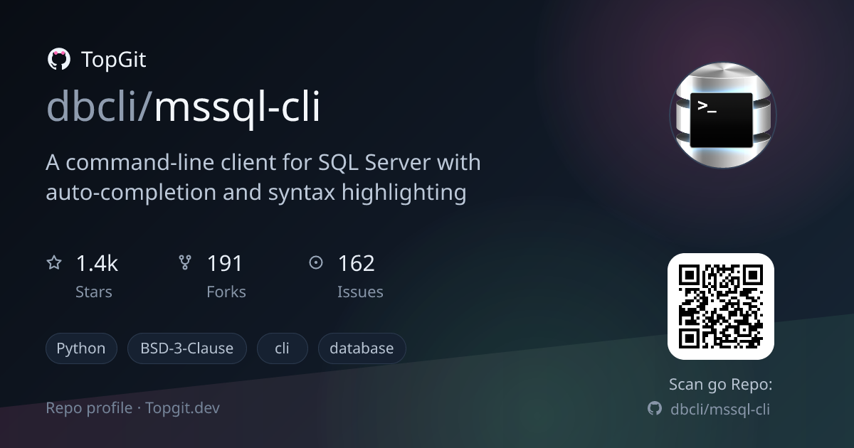 TopGit repo profile image for dbcli/mssql-cli