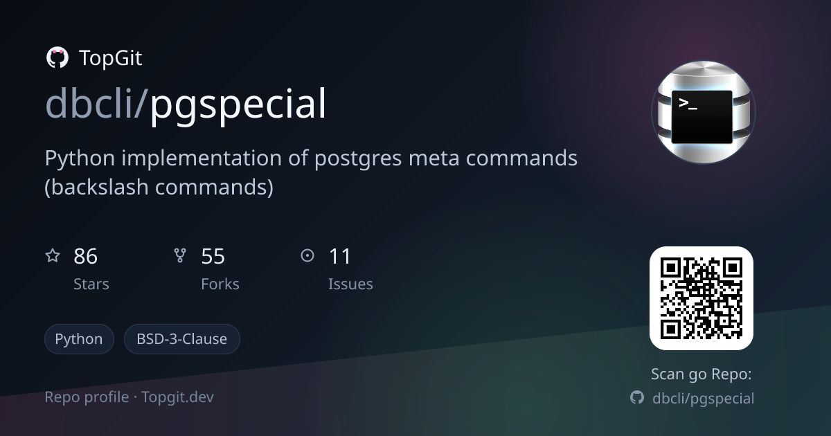 TopGit repo profile image for dbcli/pgspecial