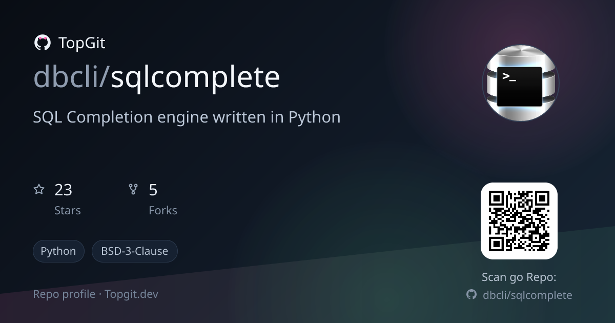 TopGit repo profile image for dbcli/sqlcomplete