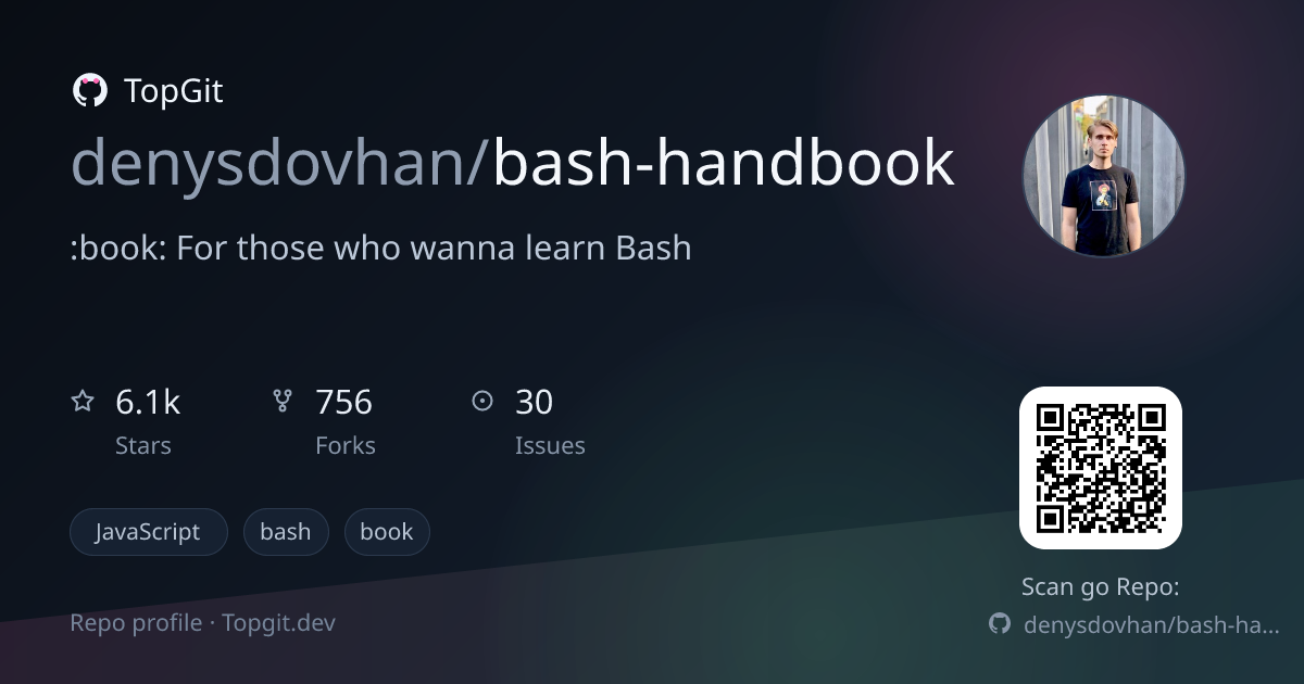 TopGit repo profile image for denysdovhan/bash-handbook