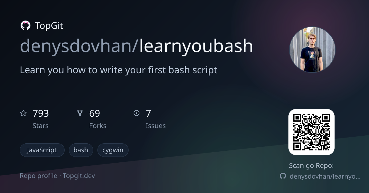 TopGit repo profile image for denysdovhan/learnyoubash