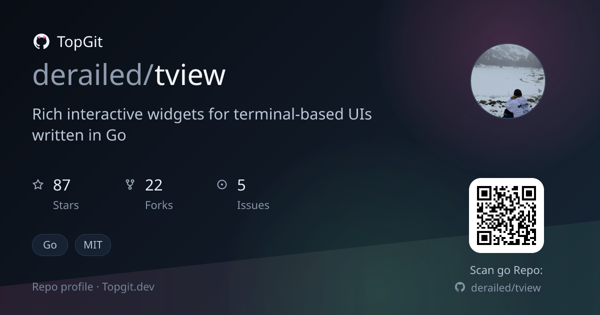 TopGit repo profile image for derailed/tview