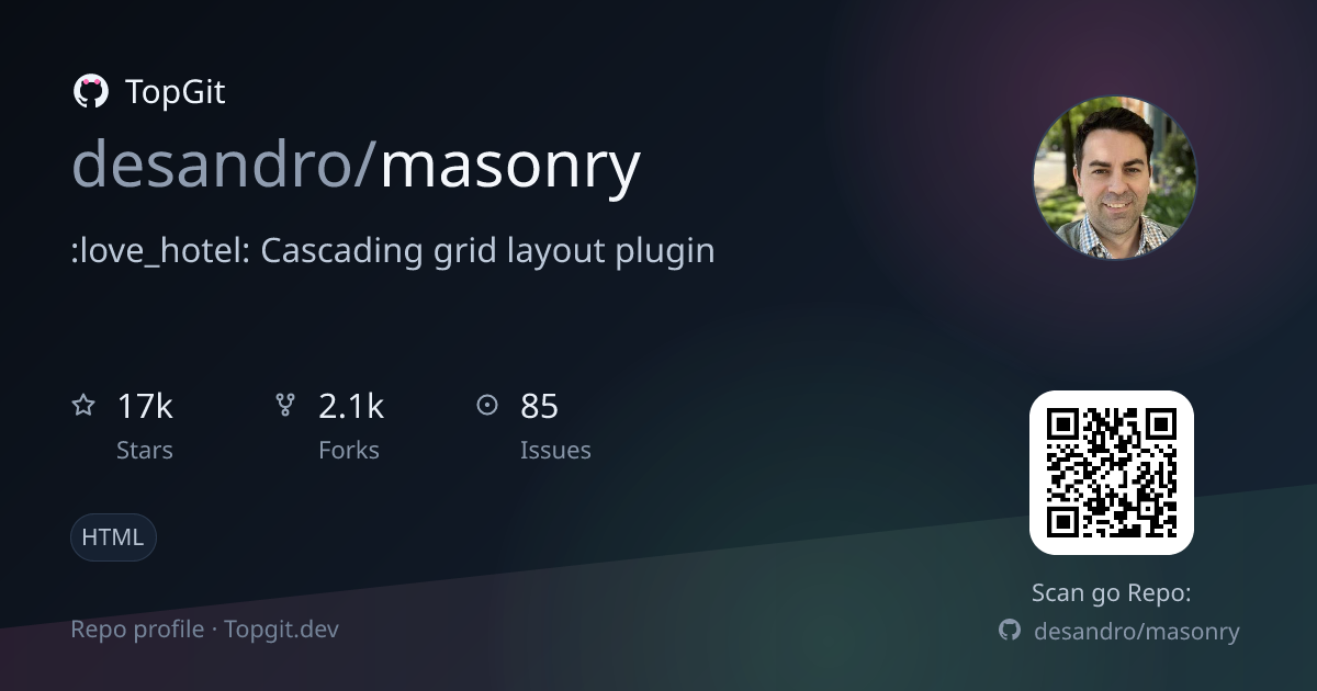 TopGit repo profile image for desandro/masonry