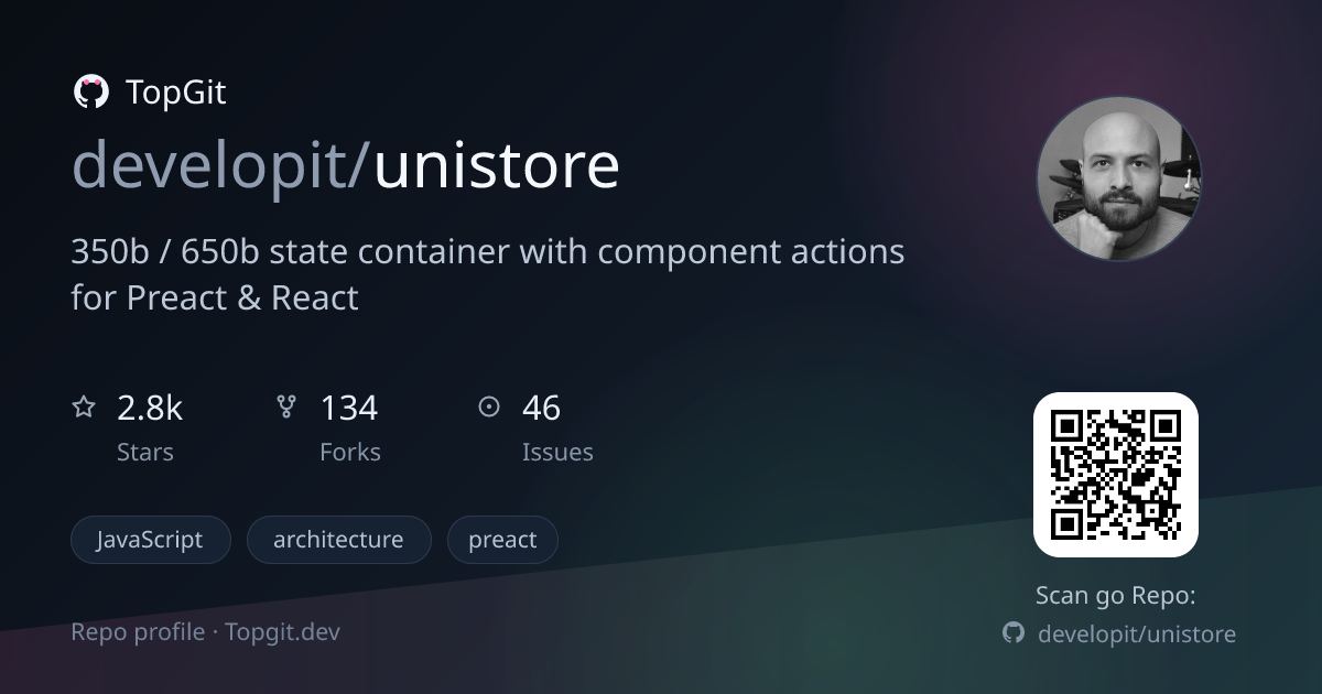 TopGit repo profile image for developit/unistore