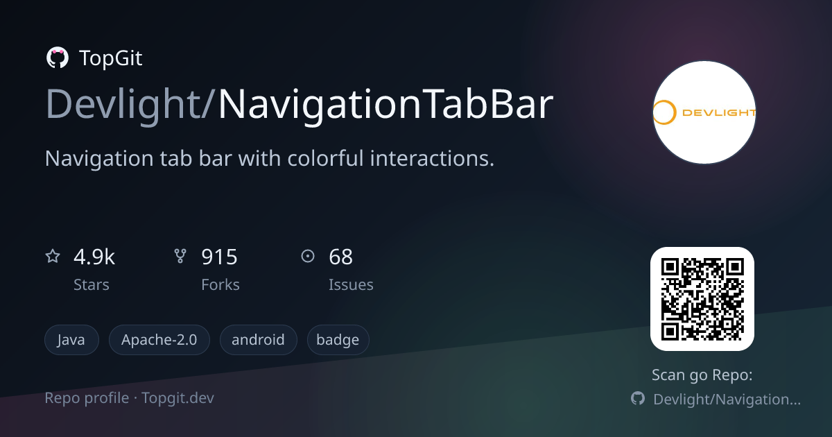 TopGit repo profile image for Devlight/NavigationTabBar