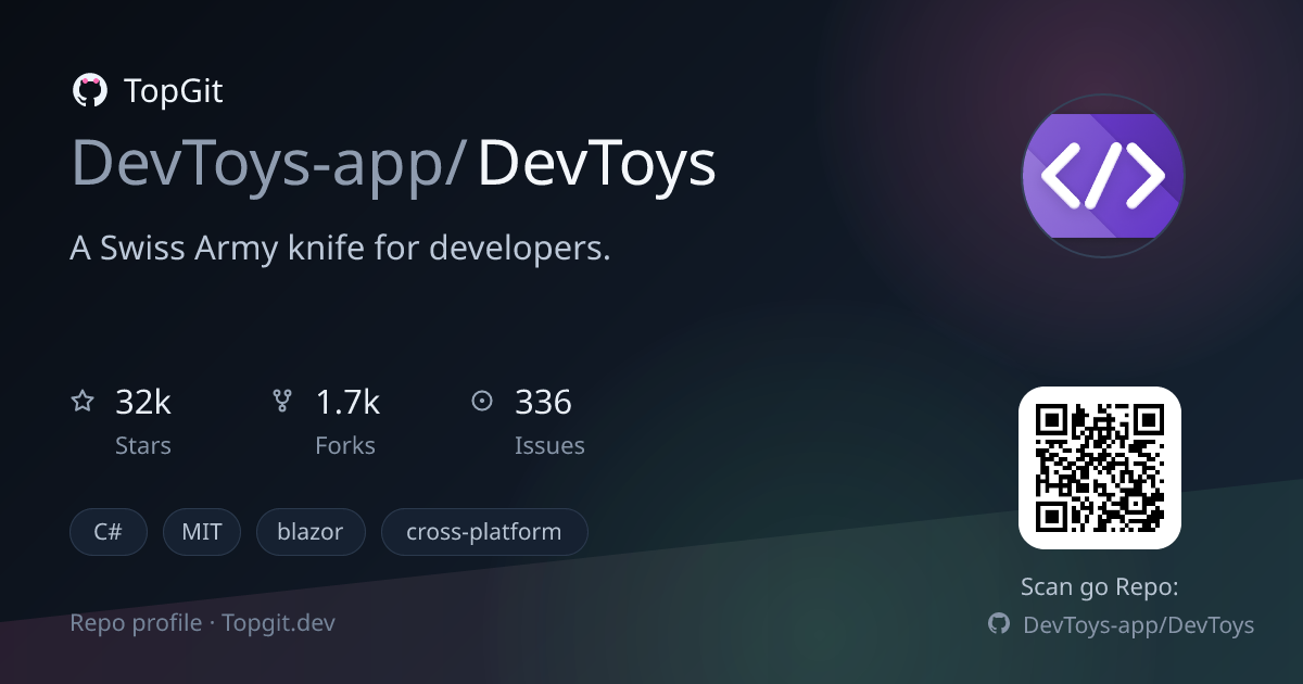 TopGit repo profile image for DevToys-app/DevToys