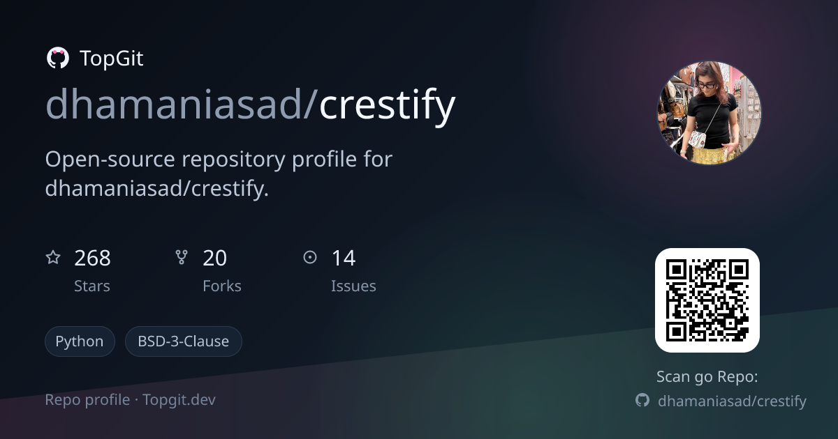 TopGit repo profile image for dhamaniasad/crestify
