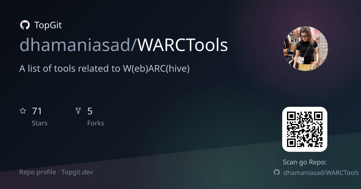 TopGit repo profile image for dhamaniasad/WARCTools