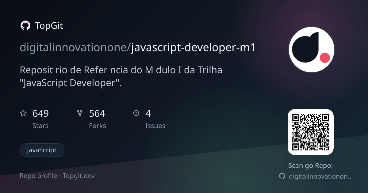 TopGit repo profile image for digitalinnovationone/javascript-developer-m1