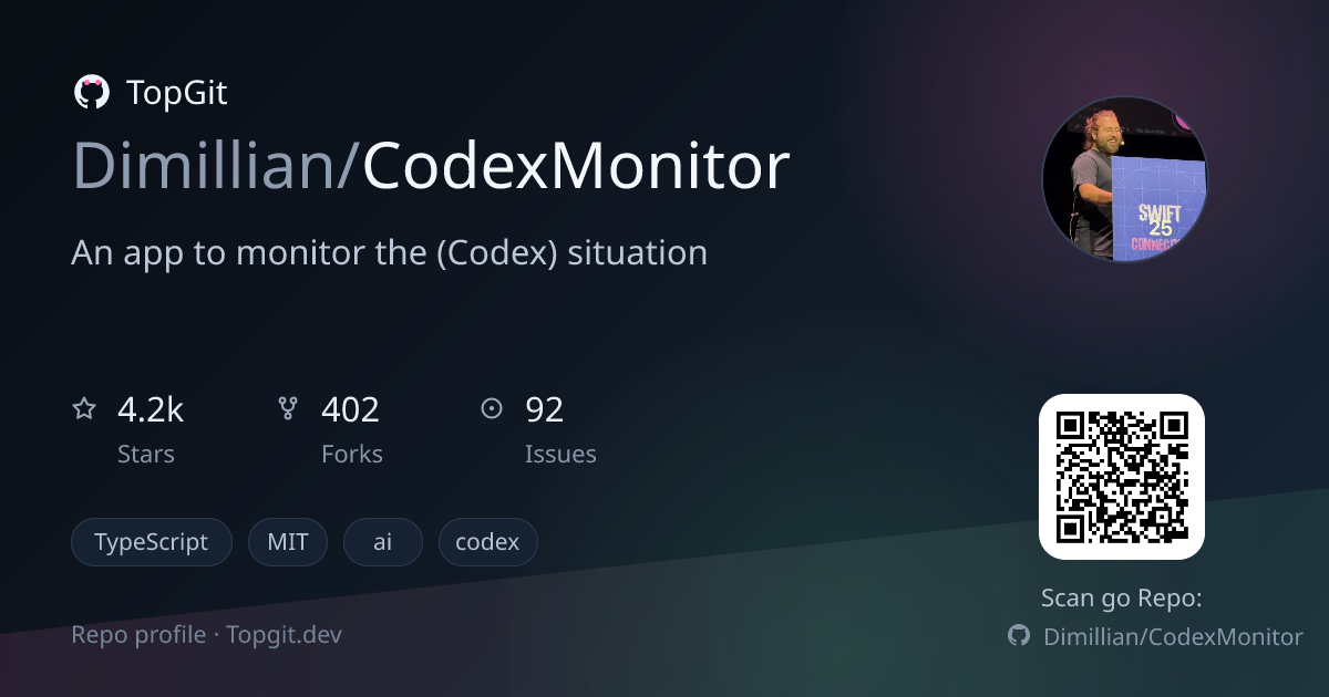 TopGit repo profile image for Dimillian/CodexMonitor