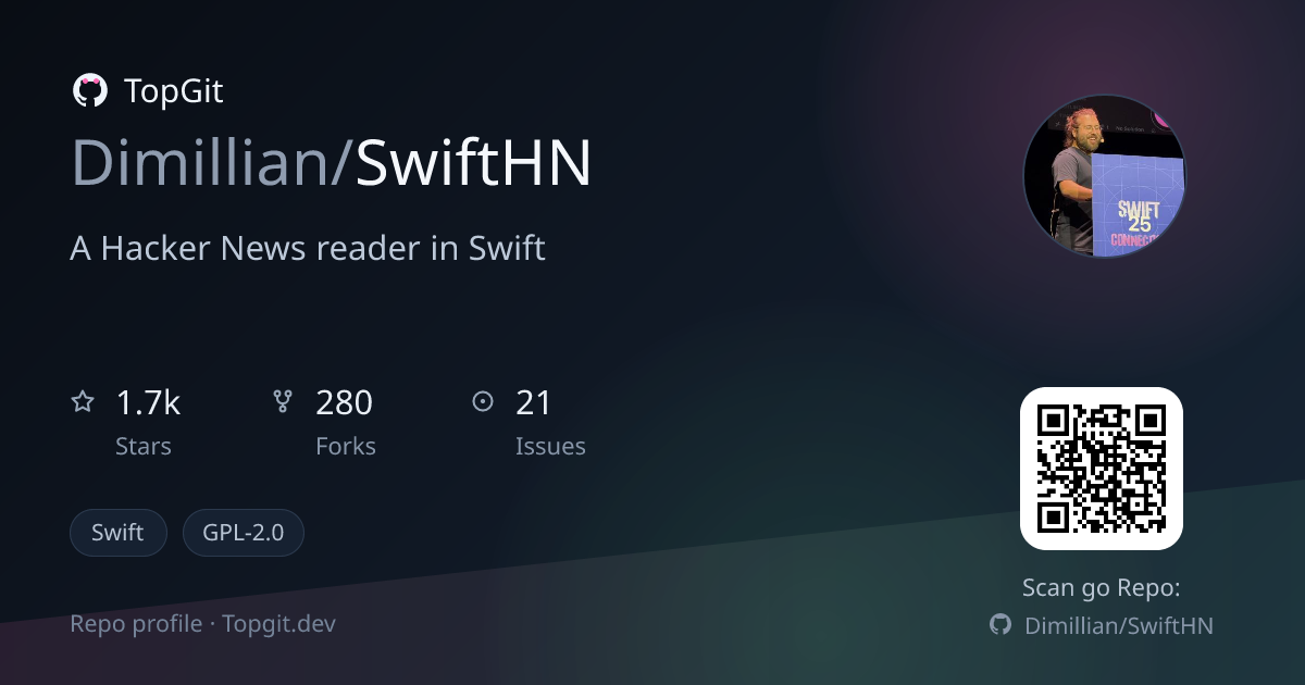 TopGit repo profile image for Dimillian/SwiftHN