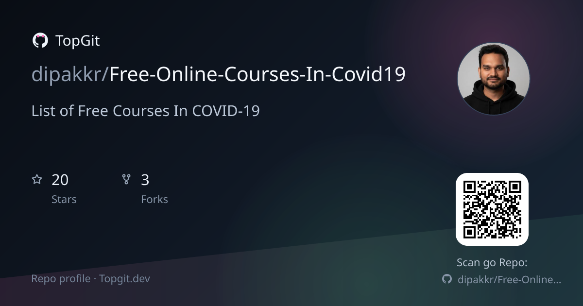 TopGit repo profile image for dipakkr/Free-Online-Courses-In-Covid19