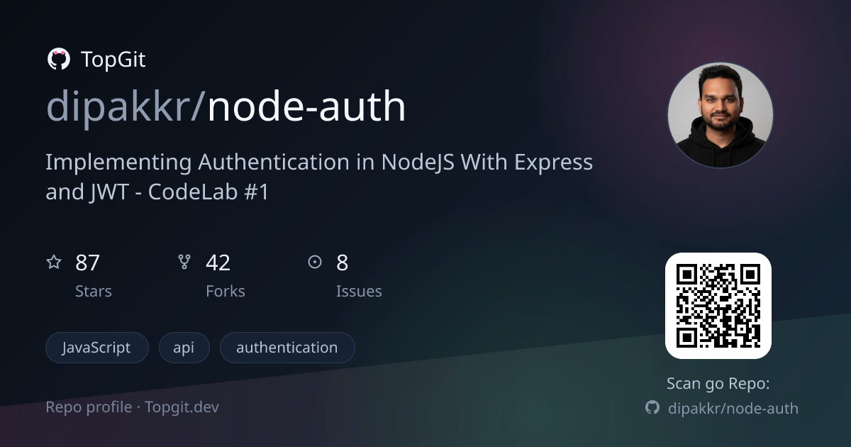 TopGit repo profile image for dipakkr/node-auth