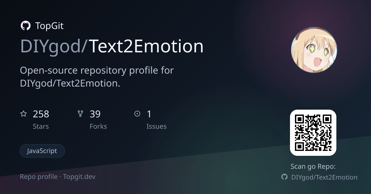 TopGit repo profile image for DIYgod/Text2Emotion