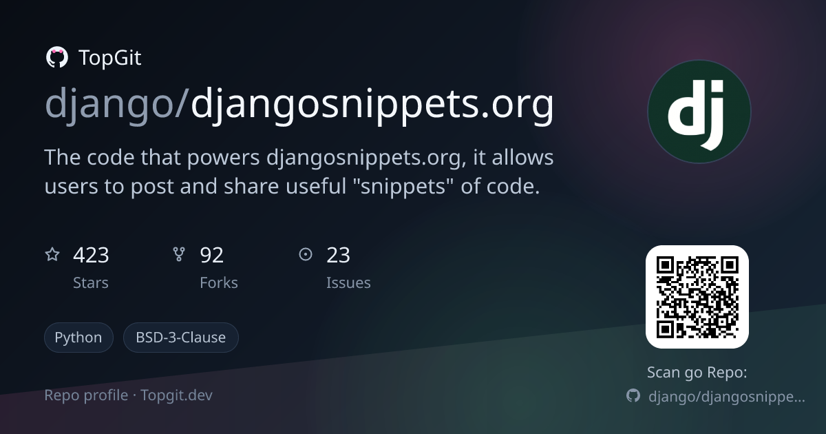 TopGit repo profile image for django/djangosnippets.org
