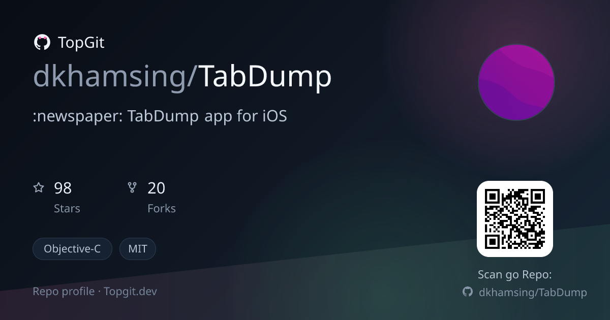 TopGit repo profile image for dkhamsing/TabDump