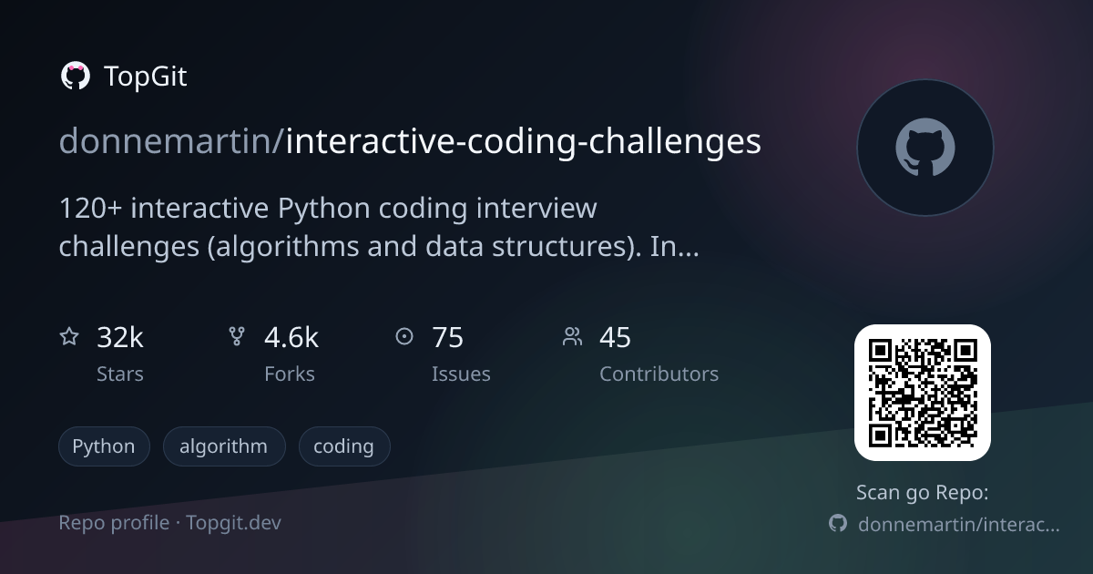 TopGit repo profile image for donnemartin/interactive-coding-challenges