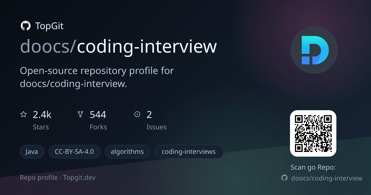 TopGit repo profile image for doocs/coding-interview