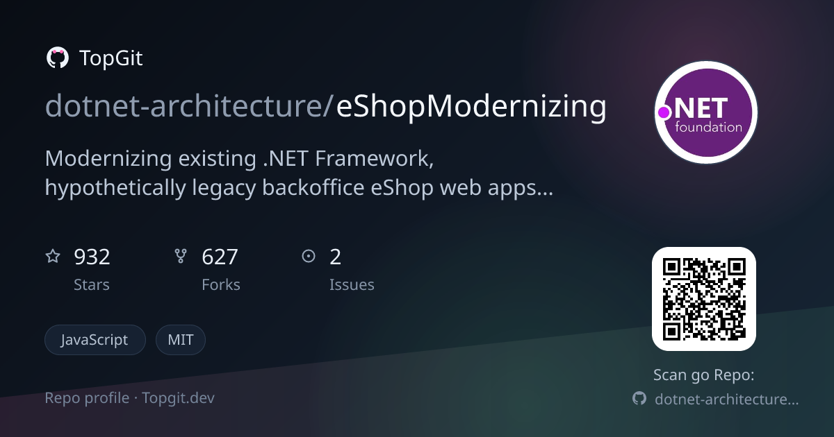 TopGit repo profile image for dotnet-architecture/eShopModernizing
