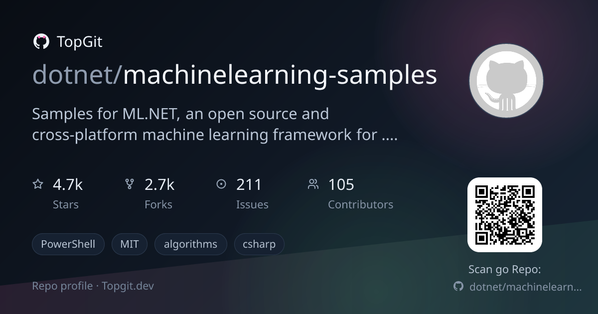 TopGit repo profile image for dotnet/machinelearning-samples