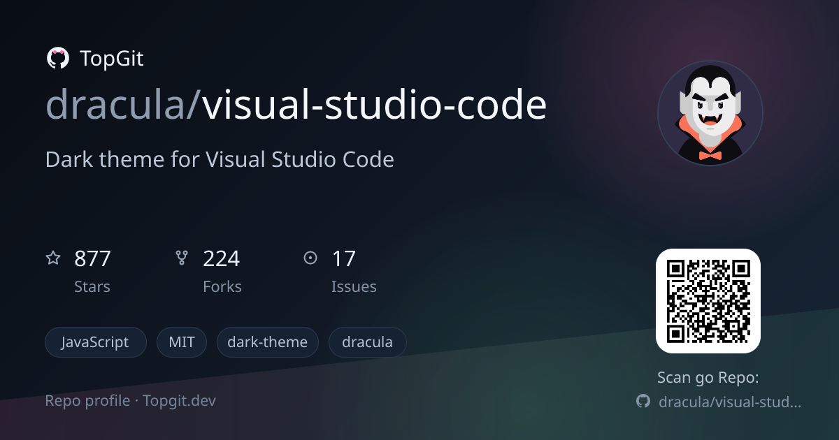 TopGit repo profile image for dracula/visual-studio-code