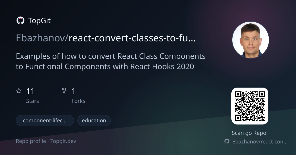 TopGit repo profile image for Ebazhanov/react-convert-classes-to-functions