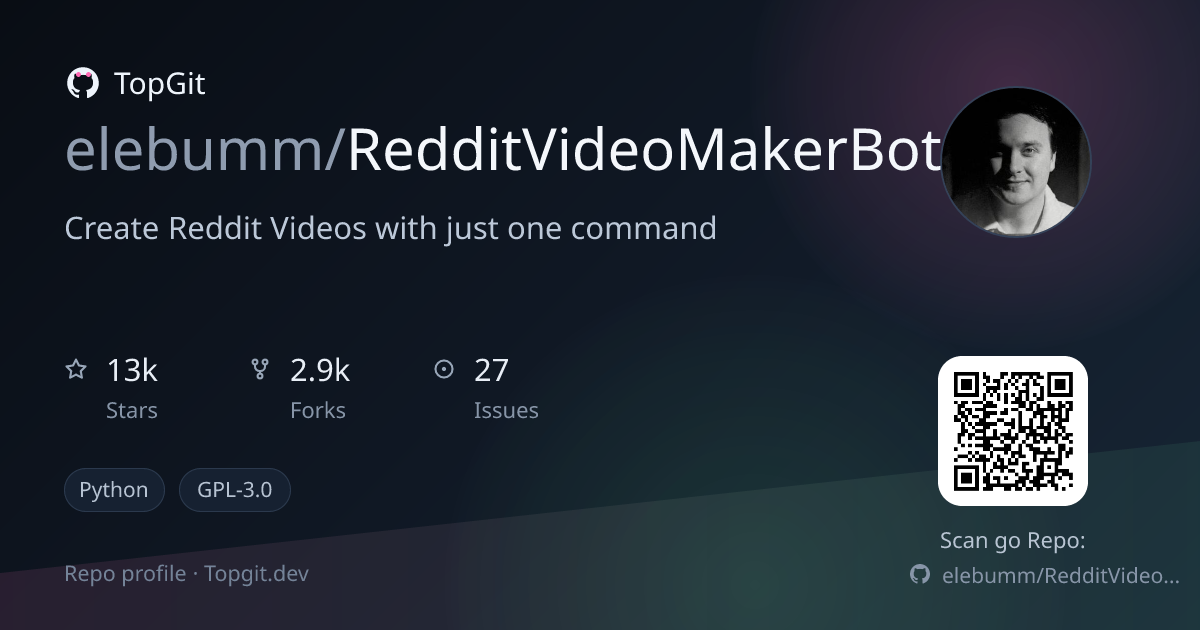 TopGit repo profile image for elebumm/RedditVideoMakerBot