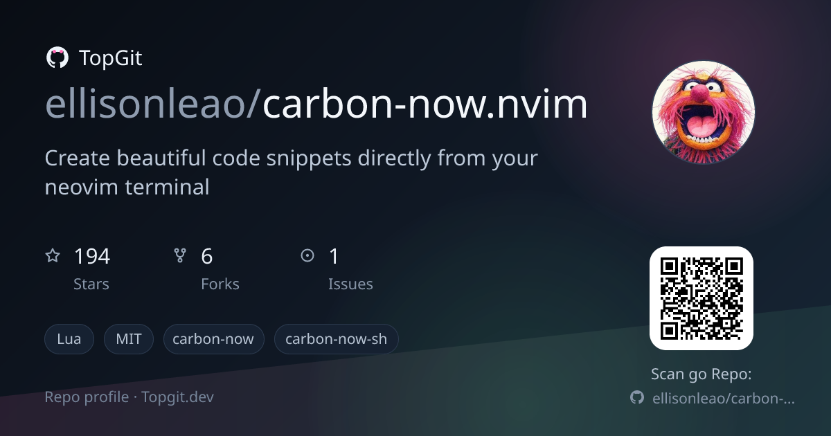 TopGit repo profile image for ellisonleao/carbon-now.nvim