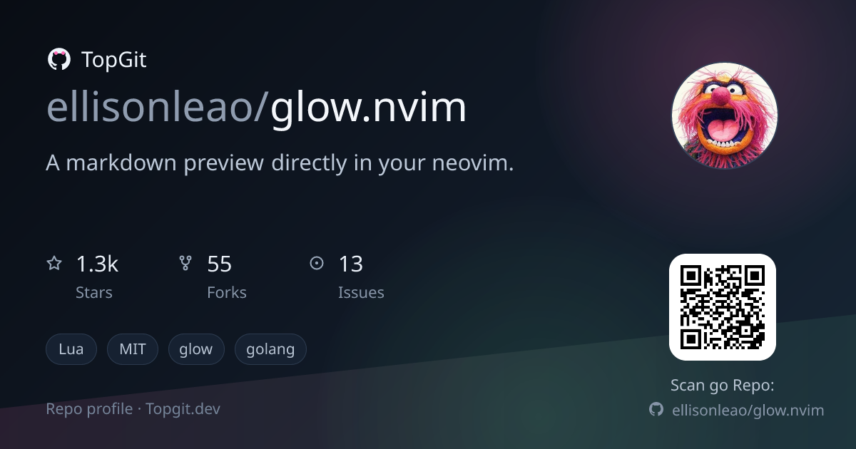 TopGit repo profile image for ellisonleao/glow.nvim