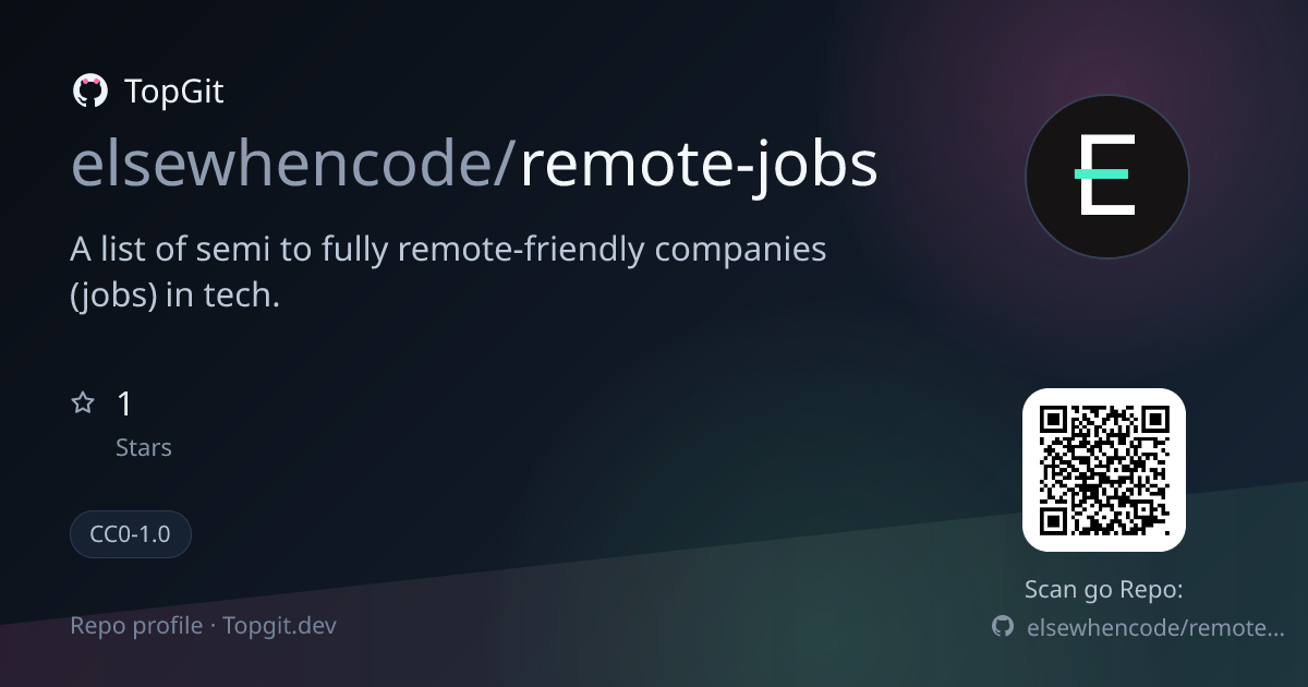 TopGit repo profile image for elsewhencode/remote-jobs