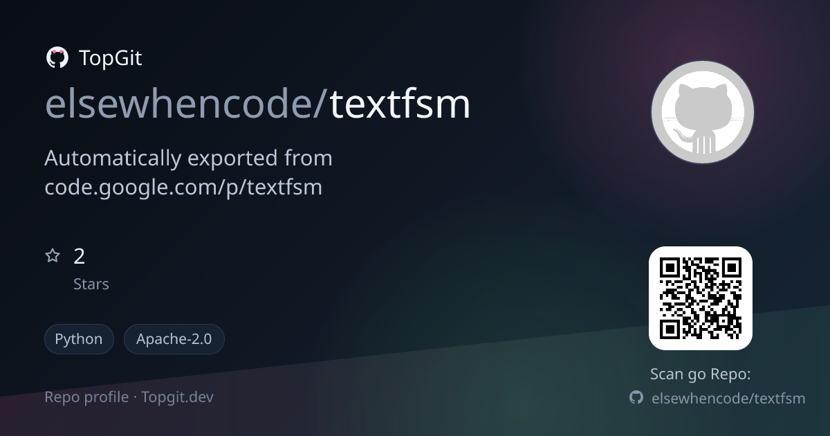TopGit repo profile image for elsewhencode/textfsm