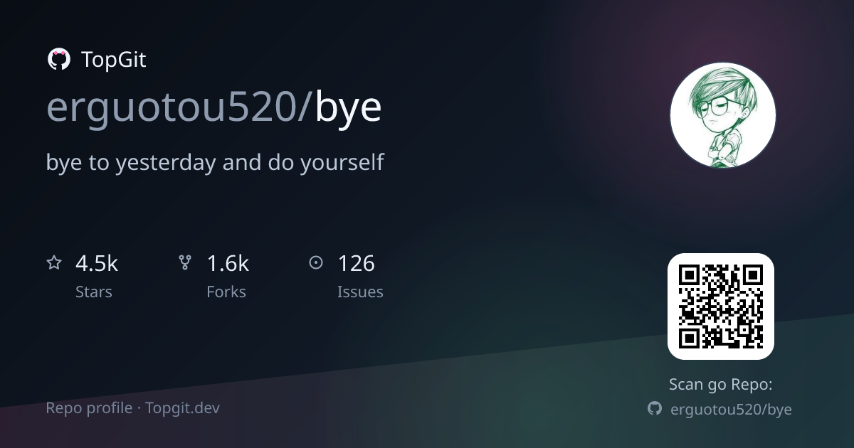 TopGit repo profile image for erguotou520/bye
