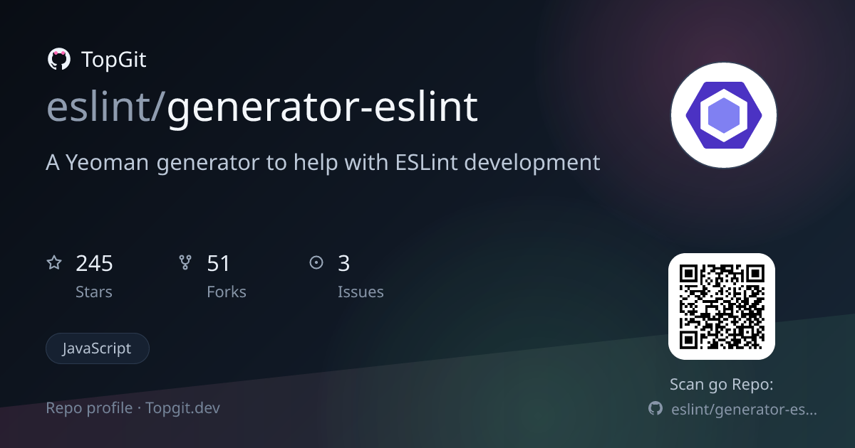TopGit repo profile image for eslint/generator-eslint