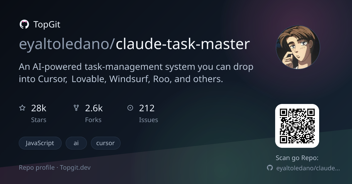 TopGit repo profile image for eyaltoledano/claude-task-master