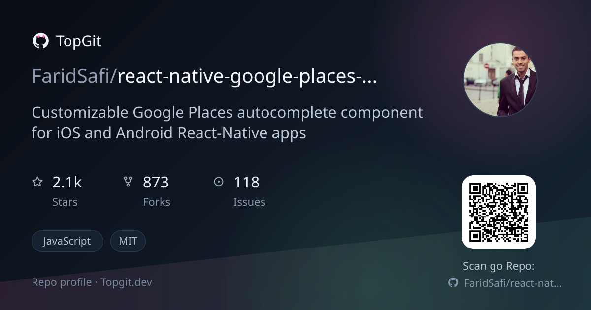TopGit repo profile image for FaridSafi/react-native-google-places-autocomplete