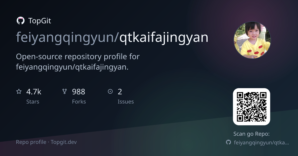 TopGit repo profile image for feiyangqingyun/qtkaifajingyan