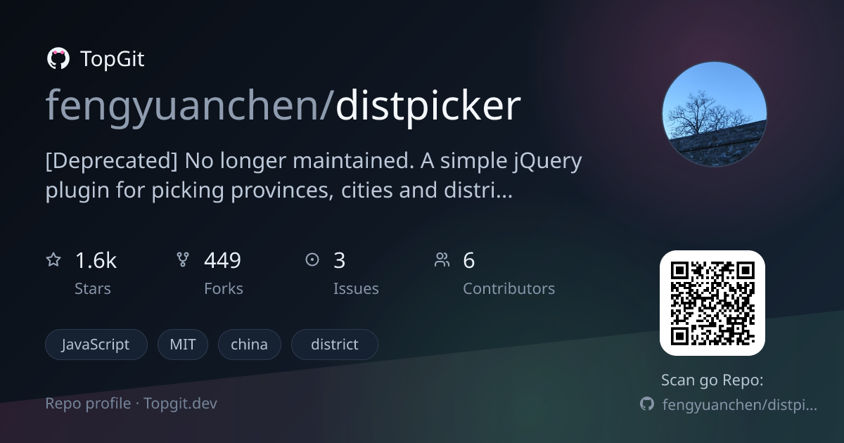 TopGit repo profile image for fengyuanchen/distpicker