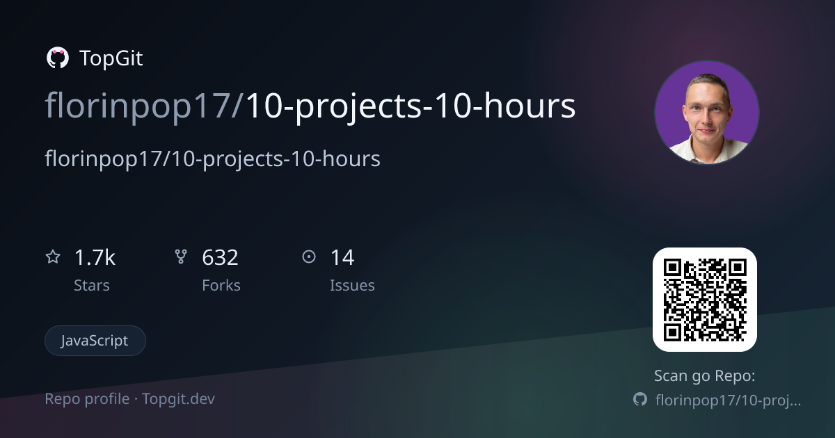 TopGit repo profile image for florinpop17/10-projects-10-hours