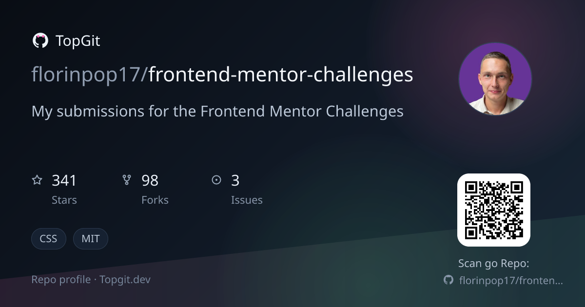 TopGit repo profile image for florinpop17/frontend-mentor-challenges