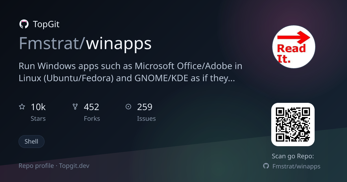 TopGit repo profile image for Fmstrat/winapps