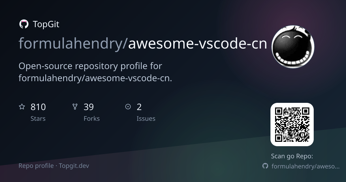 TopGit repo profile image for formulahendry/awesome-vscode-cn