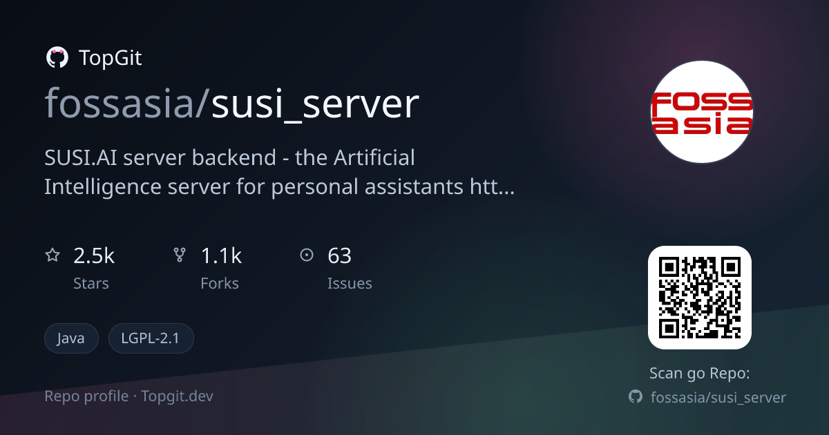 TopGit repo profile image for fossasia/susi_server