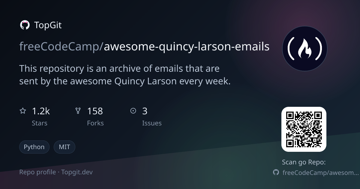 TopGit repo profile image for freeCodeCamp/awesome-quincy-larson-emails