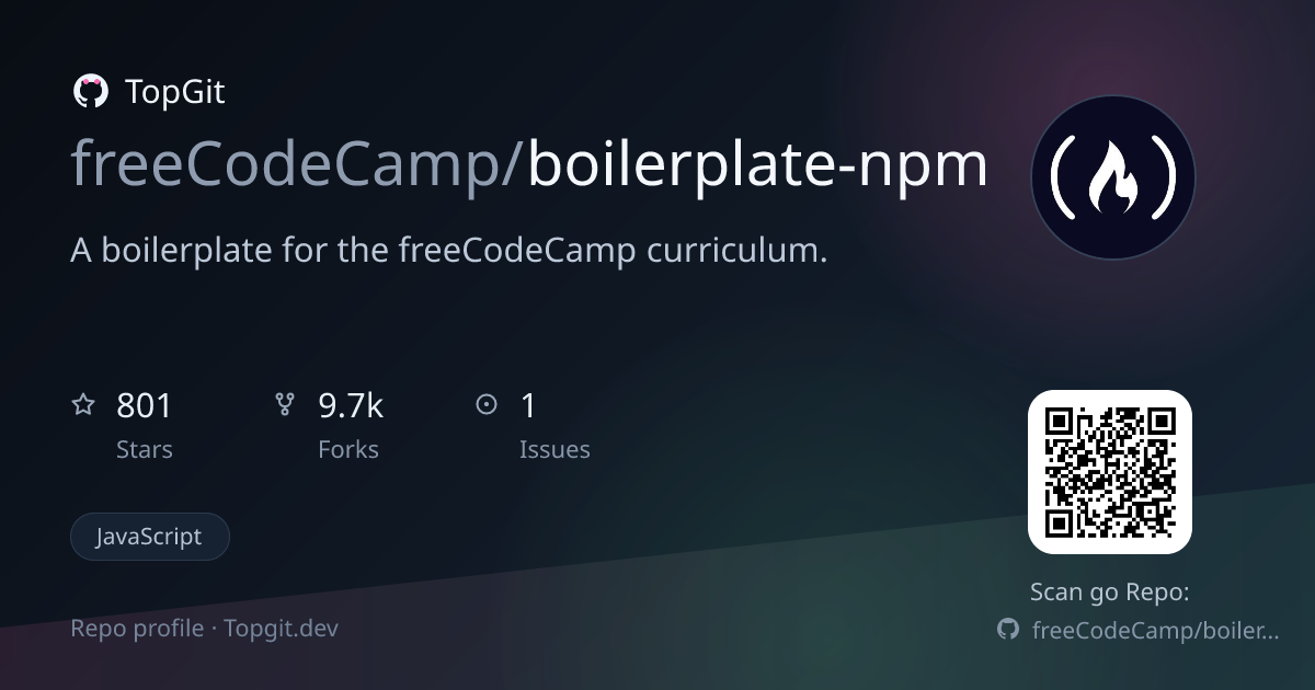 TopGit repo profile image for freeCodeCamp/boilerplate-npm