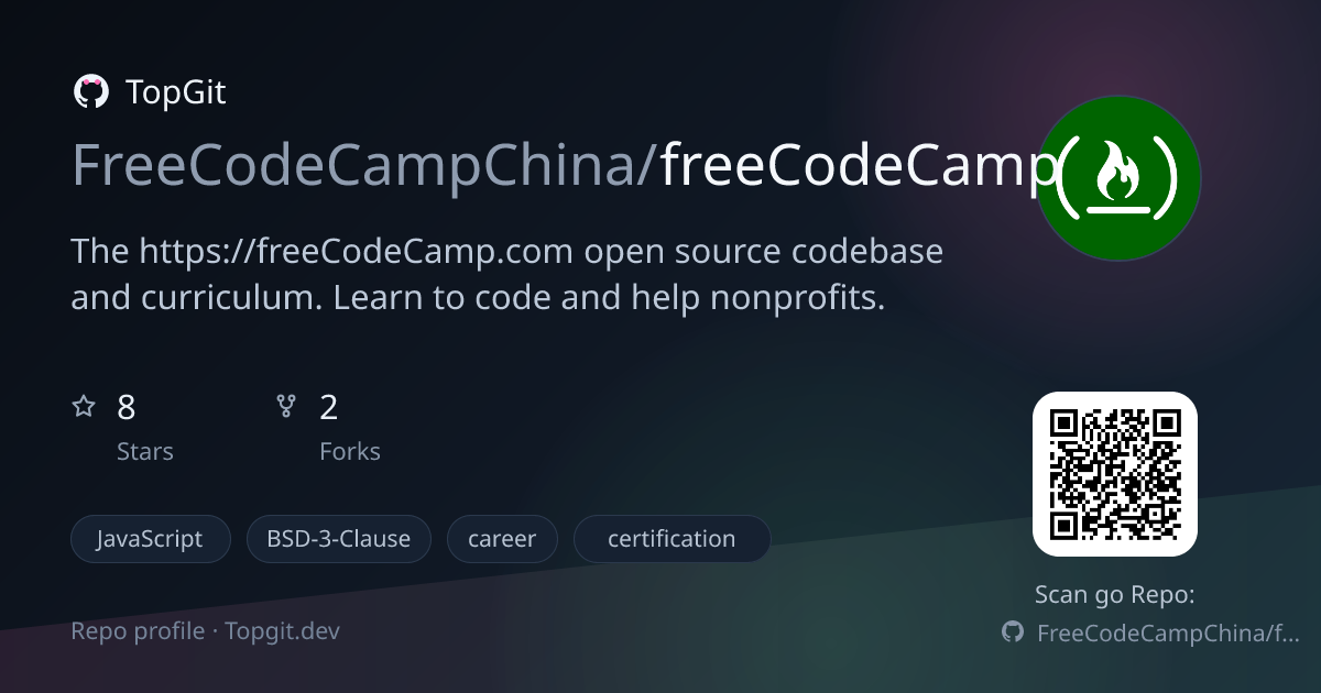 TopGit repo profile image for FreeCodeCampChina/freeCodeCamp